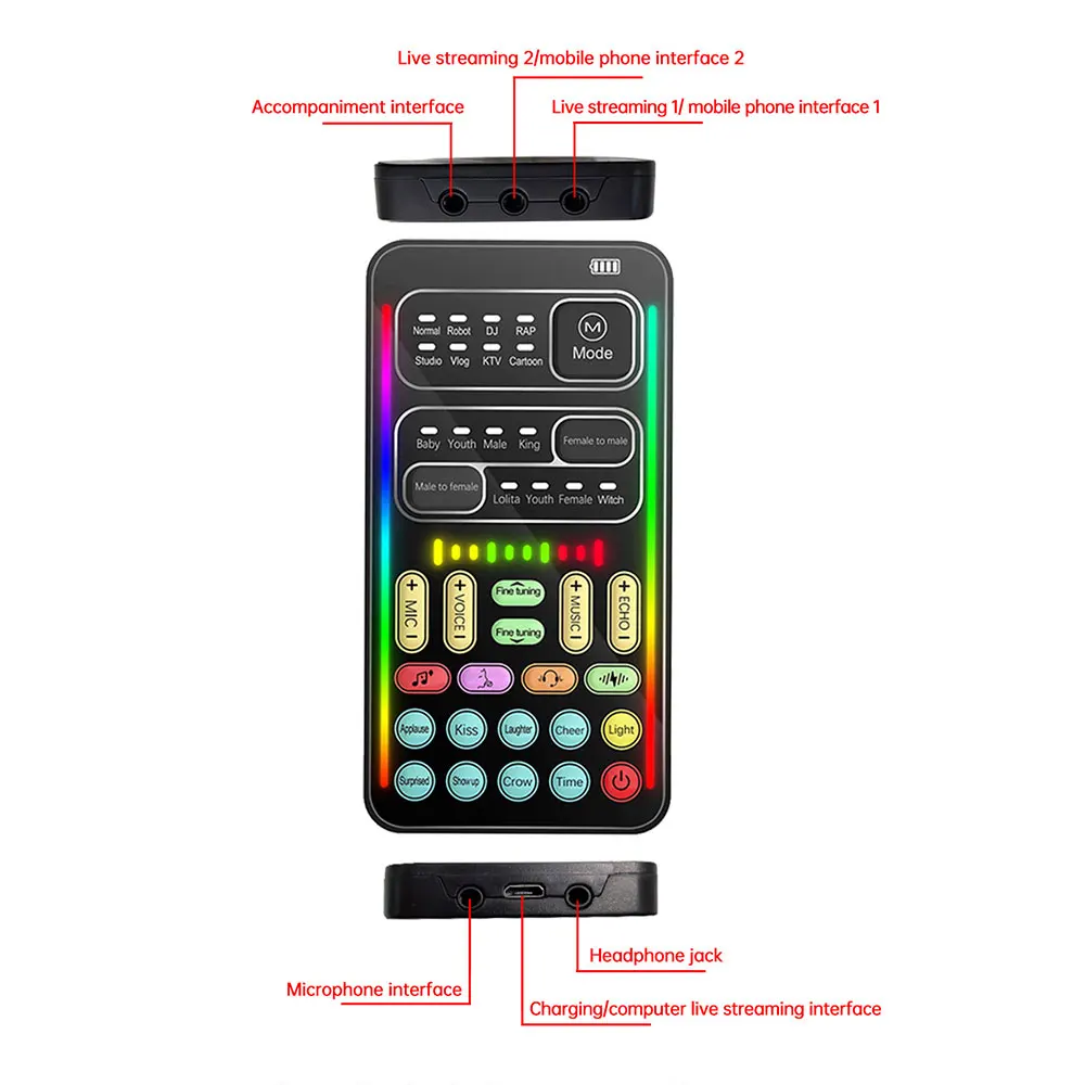 Mini Multiple Audio Effect Voice Changer Compatível com Bluetooth Live Sound Cards Ultra-fino Portátil Live Sound Card Mic Tool h i9 - Image 6