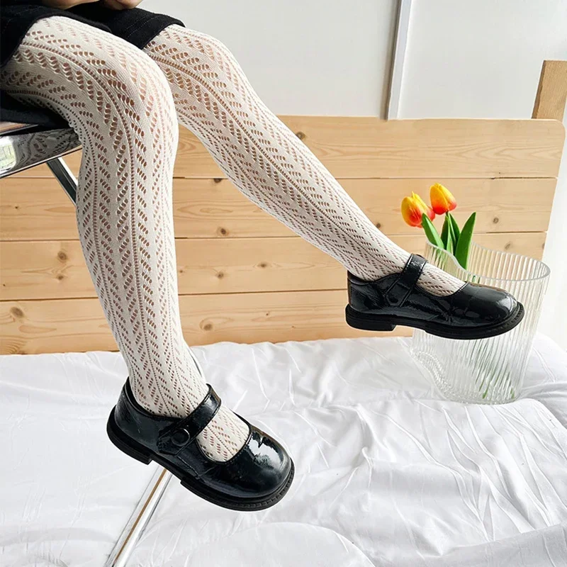Cute Vintage Korean White Fishnet Lolita Tights Pantyhose Summer Mesh Thin Cotton Netting Stocking Children Baby Girls Kids kids pantyhose ballet tights fishnet stockings toddler tights