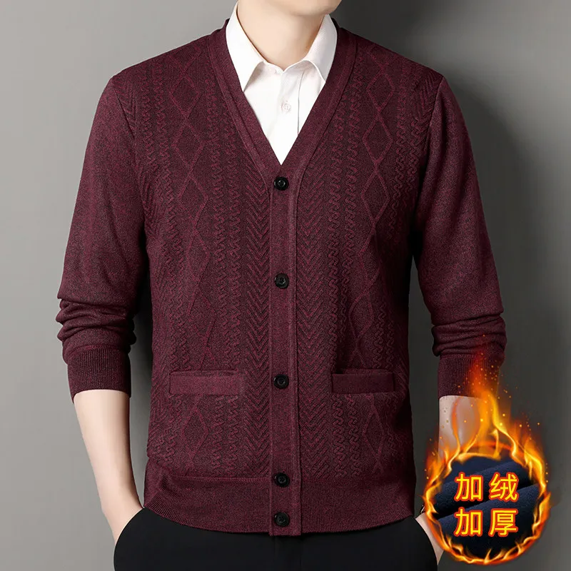 Korean Fashion Autumn Winter Sweaters Coats Men's V-Neck Solid Button High Street Casual Long Sleeve Loose Cardigan Knitted Tops