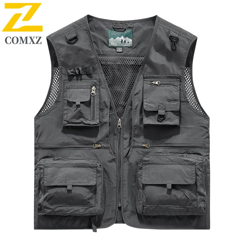 EiAO Vest Plus Size Work Men's Waterproof Windproof Fishing Multi-Pocket Outdoor Sleeveless Jacket for Business Casual Oversized