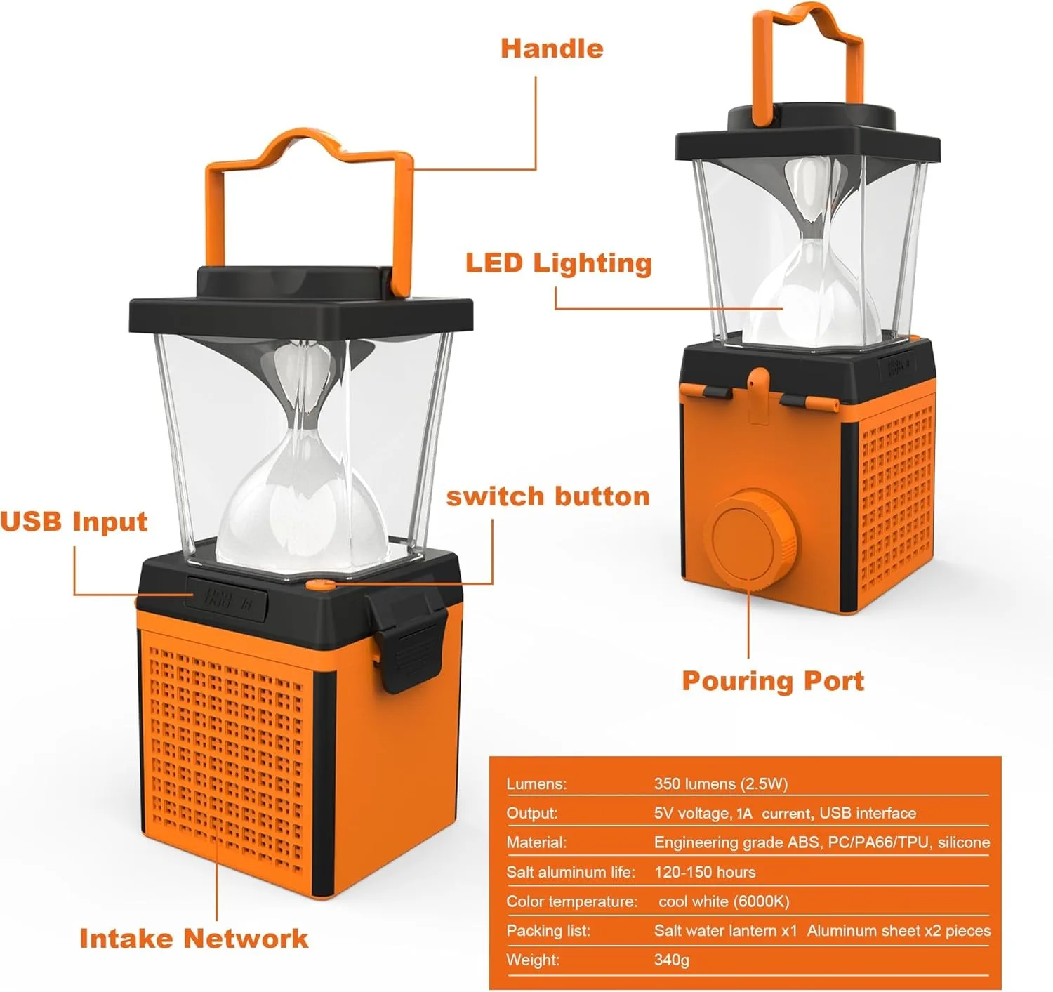 Lanterns for Power Outages, LED Saltwater Camping Lights, 350 Lumens Environmentally Conscious Lighting, Emergency, Hurricane