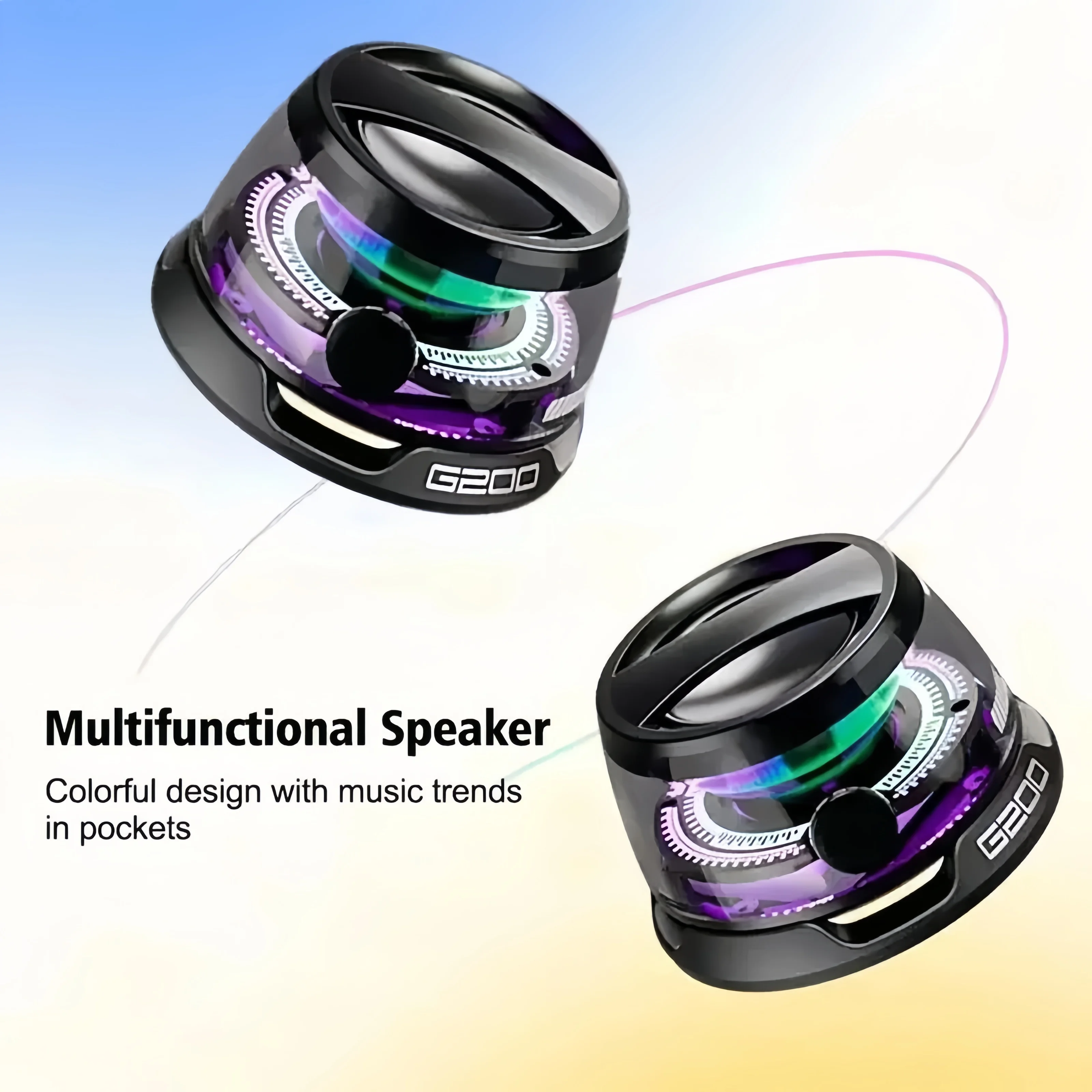 Outdoor Magnetic Bluetooth Speaker Wireless Portable Mini Travel Stereo Speaker with RGB Color Light and Phone Holder for IOS