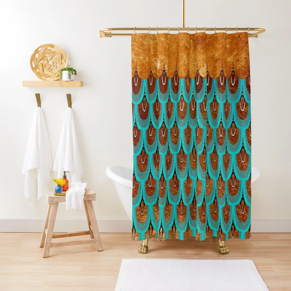 

Shiny Blue Teal Copper Glitter Mermaid Fish Scales Shower Curtain For Bathrooms For Bathroom Curtain