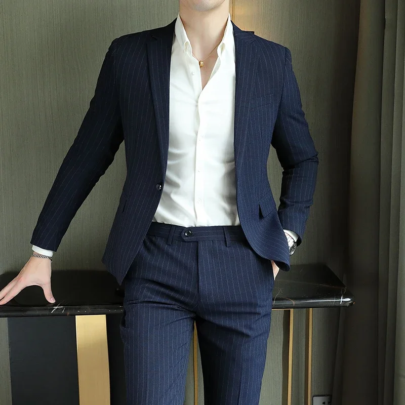 Men's High-End Boutique Suit And Trousers Set British Wedding Party Fashion Business Casual Trendy Two-Piece Ensemble formal suit