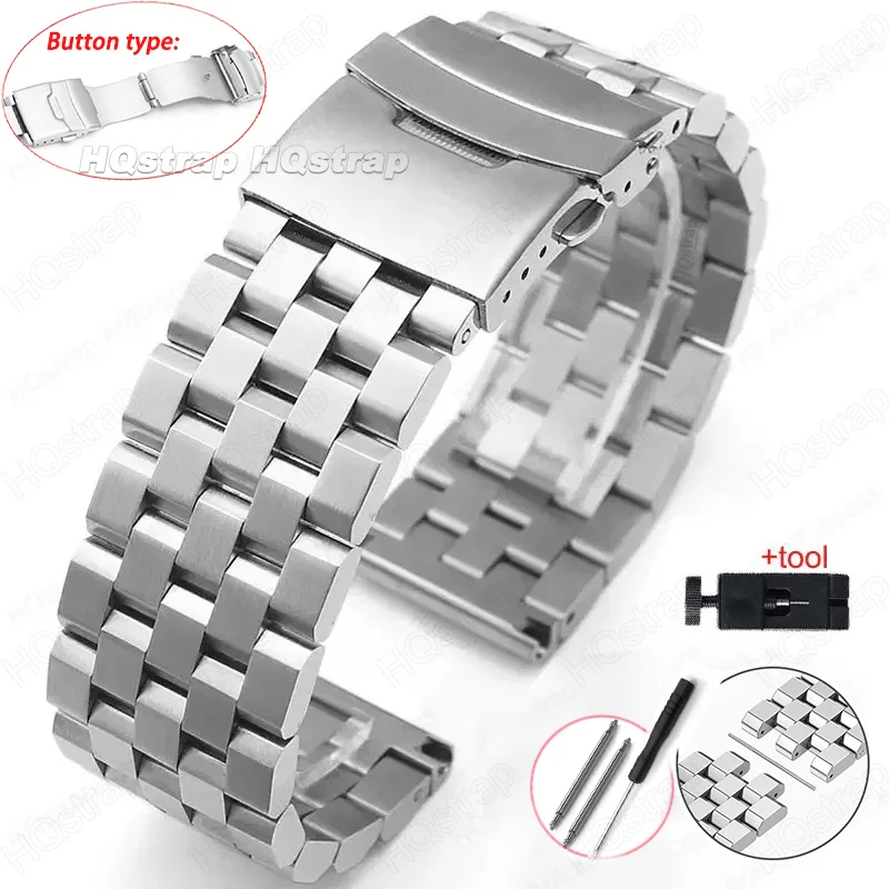 Full Solid Stainless Steel Strap 18mm 20mm 22mm 24mm 26 High Quality Watch Band Flat Interface Wristband with Tool Accessories