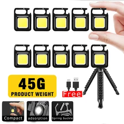 Mini Magnetic COB Keychain Light 800Lumens Bright USB Rechargeable Flashlight 3 Light Modes Portable Folding Bracket Work Lamp