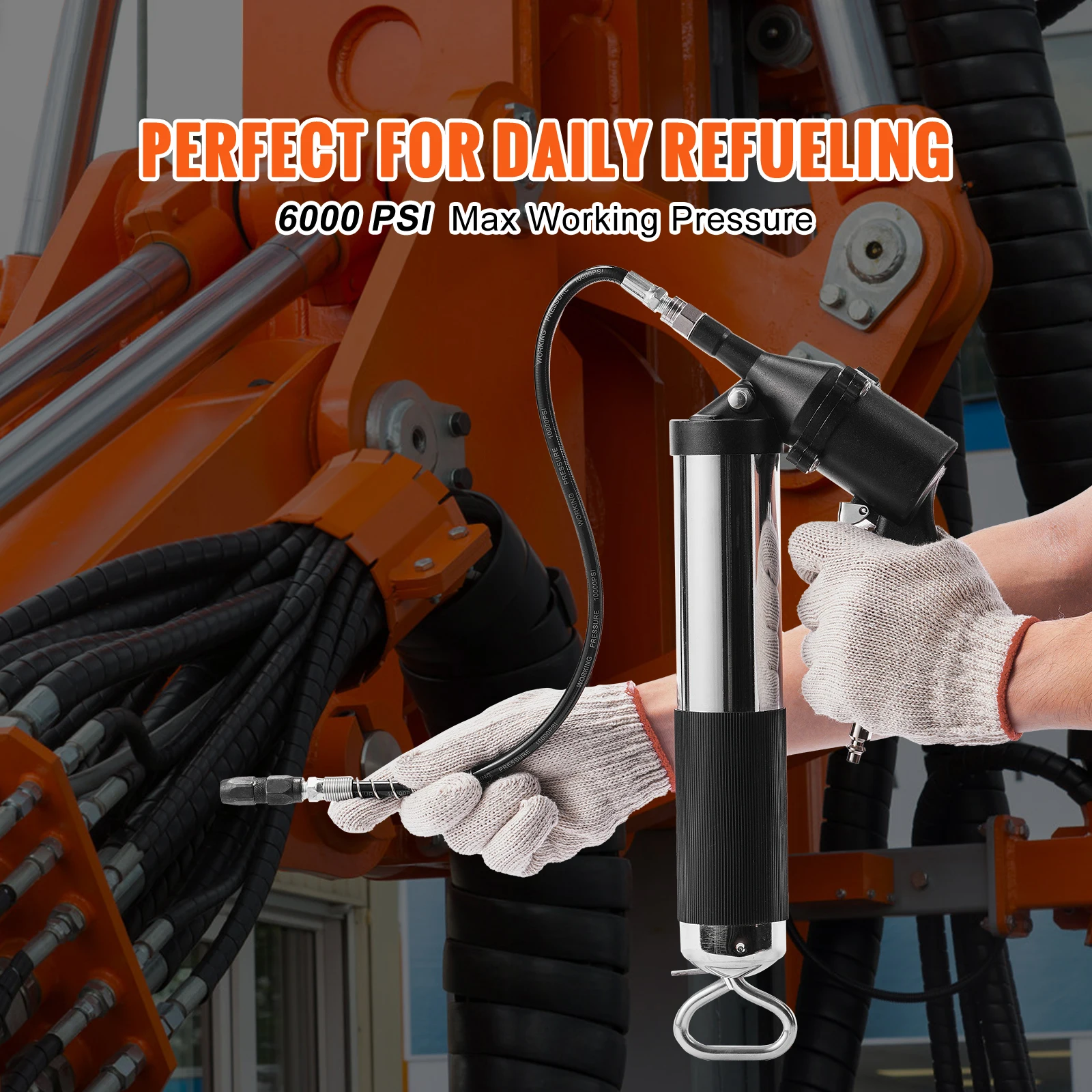 SucceBuy 6000PSI Oil Grease Gun Pistol Grip Heavy Manual Rigid 400CC Capacity with Flexible Hose For Cars SUV Truck Excavator