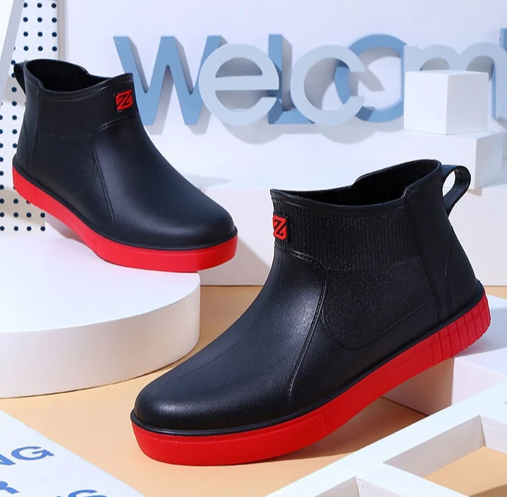Men's Thick Platform PVC Rain Boots, Waterproof & Non-Slip, For Work & Students_voghion.com