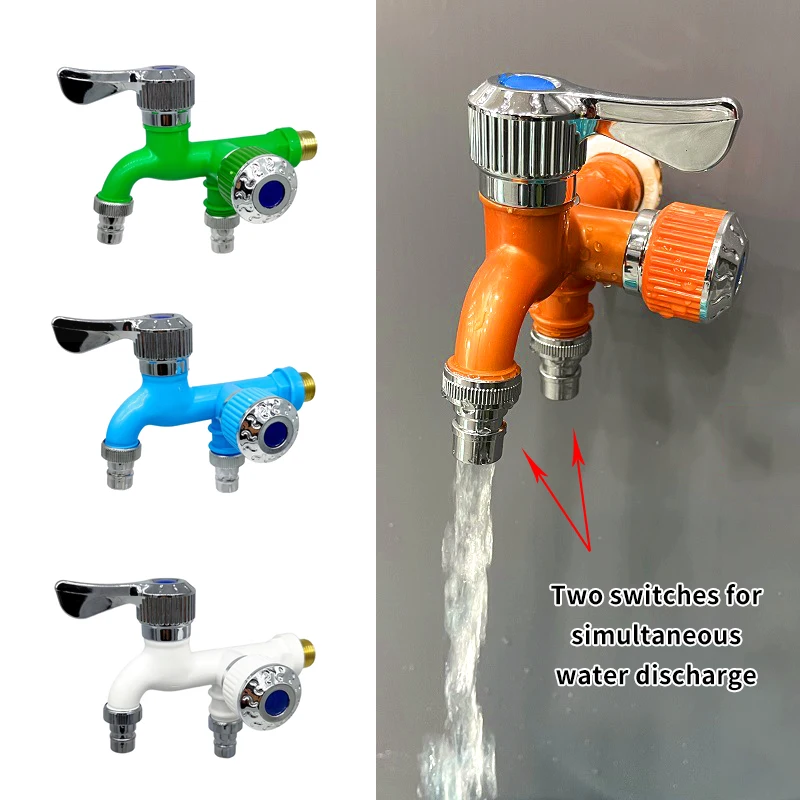 

New 1/2" Universal Interface Faucet Double Outlet Dual Control Water Tap Home Bathroom Hose Irrigation Fitting Plastic Connector