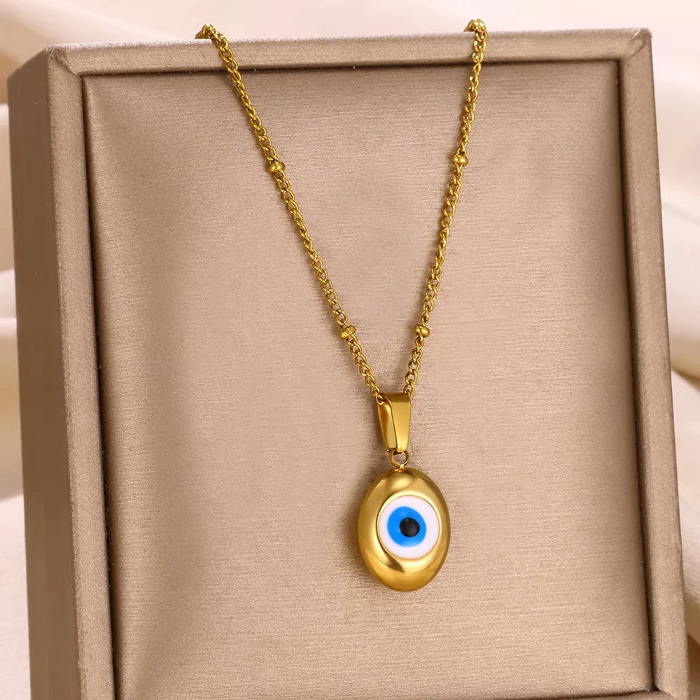 Evil Eye Necklaces Gold Color Stainless Steel Charm Pendant