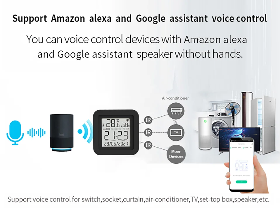 Tuya Smart WiFi Infrarot-Fernbedienung mit integriertem Temperatur- und Feuchtigkeitssensor, unterstützt Google Home, Yandex, SmartLife, Alexa. – Detail 14