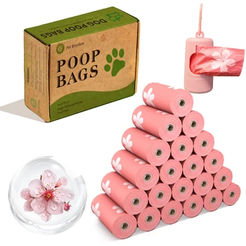 Photodegradable pink dog poop bags with floral fragrance and thickened pet feces garbage bag with dispenser
