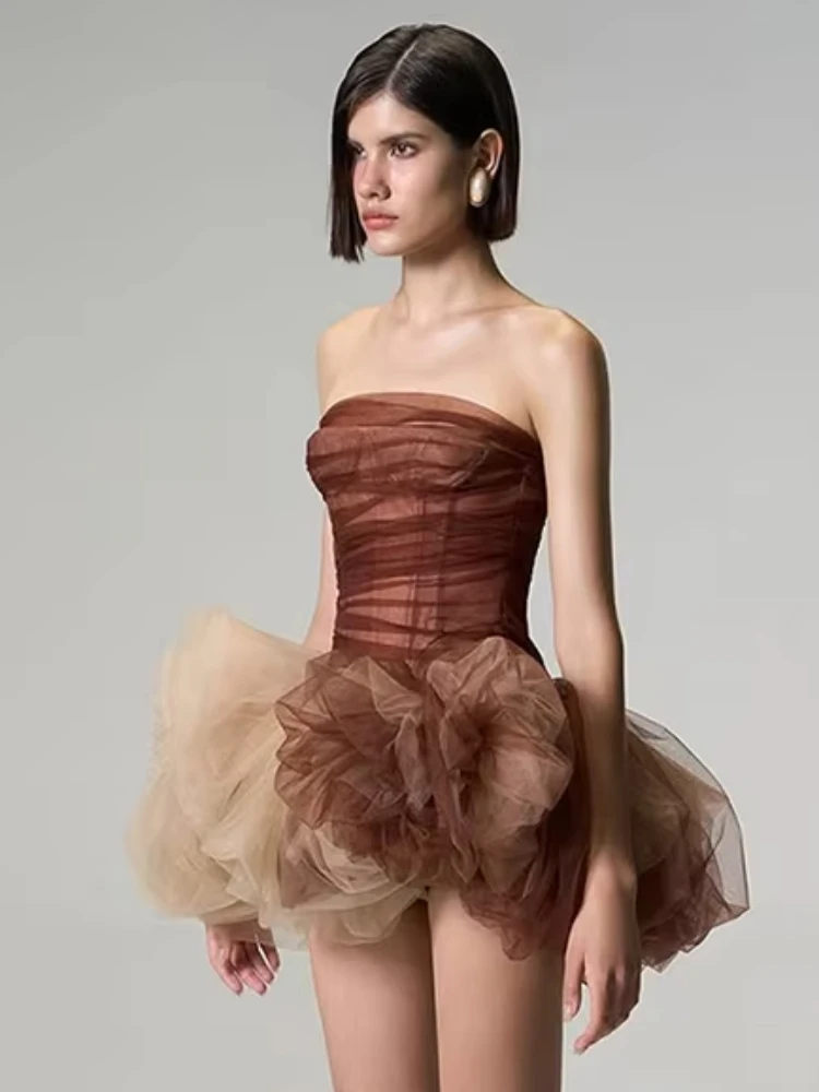 Nibber Hottie 2 Piece Set Women Y2K Mesh Patchwork Double-Layer Vest+Tierred Puffy Skirt Midnight Sexy Birthday Party Suits