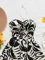 Women's Vacation Spring/Summer Carnival Cruise Party Watercolor Silhouette Printed Lace up Front Knot Loose Strapless jumpsuit - Image 5