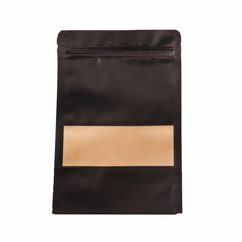 500Pcs/Lot Matt Black Stand up Paper Frosted Window Bag Snack Cookie Tea Coffee Packaging Bag Doypack Paper Gift Window Pouches