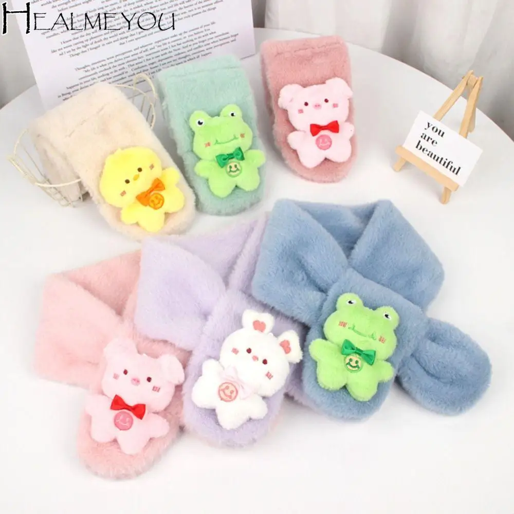 Boys and Girls Cute Cartoon Rabbit Hair Thickened Long Plush Scarf Winter Cross Warm Baby Neck Children's Scarf