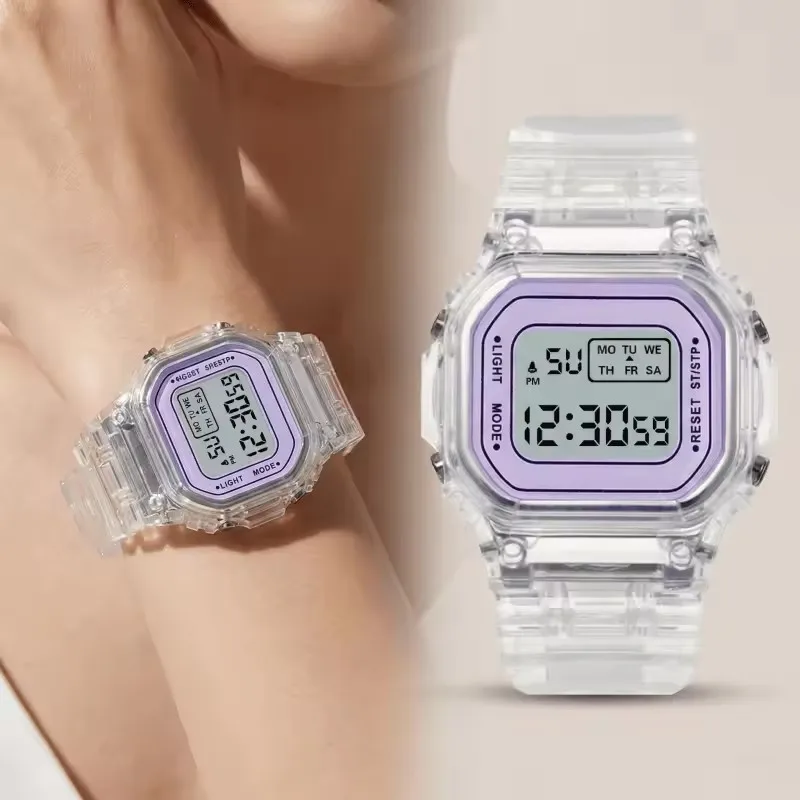 Sports Electronic Watch Men and Women Square Junior High School High School Students White LED Digital Watches