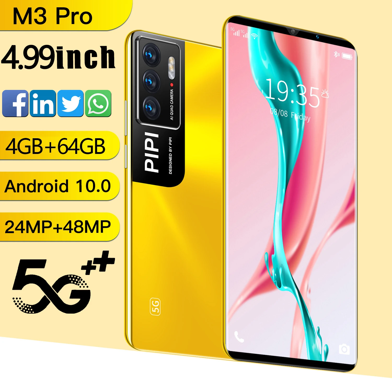 M3 Pro 4.99 inch Global Smartphone 4+64GB 10 Core 24+48MP Full Screen