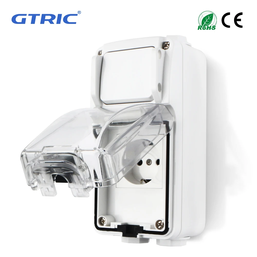 เต้ารับกันน้ำ GTRIC สำหรับภายนอกอาคาร มาตรฐาน IP65 สำหรับงานอุตสาหกรรม ป้องกันฝน เหมาะสำหรับสวน โรงงาน 250V 16A พร้อมปุ่มกดปิดไฟภายนอกอาคาร 1