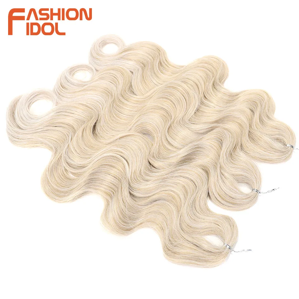 FASHION IDOL-extensiones de cabello sintético ondulado, pelo de ganchillo suave, 3 piezas, 24 pulgadas, cola de caballo, Rubio degradado