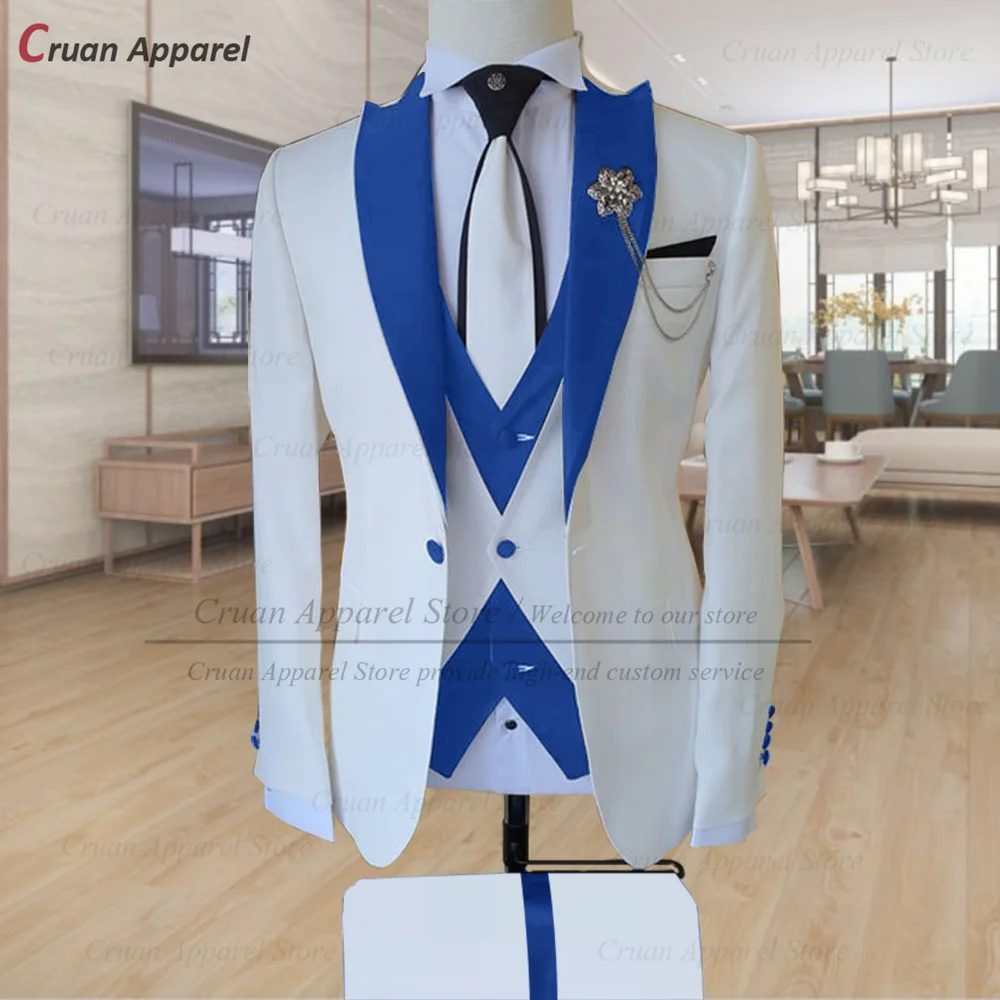 20 Color Stylish White Suits for Mens Slim Fit Groom Groomsmen Wedding Tuxedo Tailor-made Formal Business Blazer Vest Pants 3Pcs mens suit