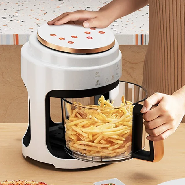 Friggitrice ad aria da 3 litri Friggitrice elettrica visiva senza olio Multifunzionale automatica per uso domestico 360 ° Forno LED Touchscreen Olio Aria Fri 110/220V 2