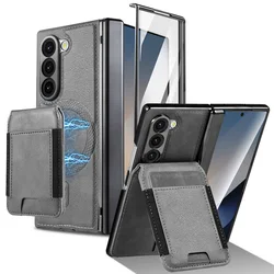 Luxury Leather Magnetic Card Wallet Holder with Multifunctional Hinged Case - Premium Protective Cover - Galaxy Z Fold4 (GRAY)