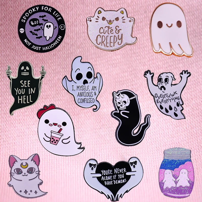 Gothic Badge Ghosts Creepy Spooky Ghost Enamel Pin Halloween Cute  ​ Collection 