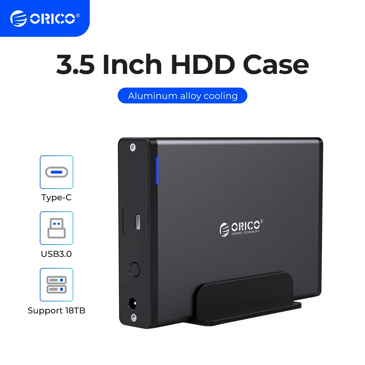 ORICO-carcasa de disco duro tipo C de 3,5 pulgadas, lector de disco duro externo SATA a USB 3,1 para HDD de 2,5/3,5 pulgadas