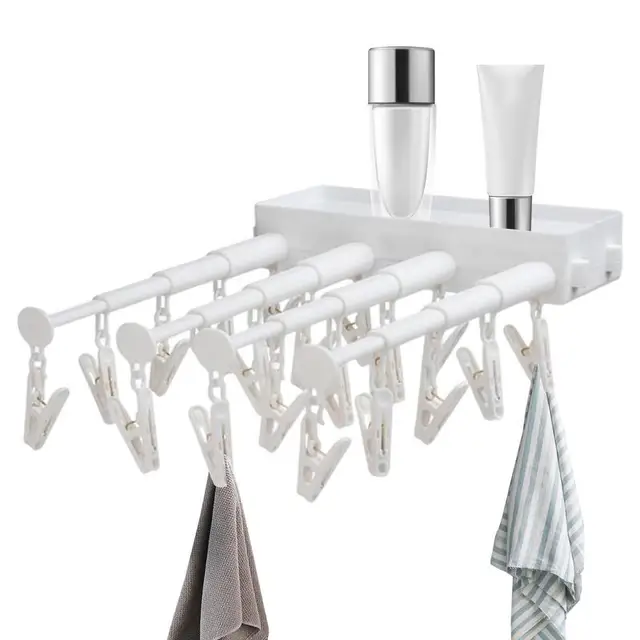 Falra Szerelt Szárító Állvány Behúzható Kendő Beltéri Kültéri Lyukasztás Nélküli Teleszkópos Fehérnemű Állványhoz Klipekkel - Image 2