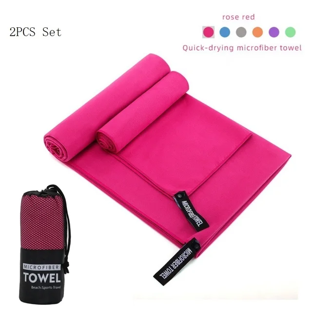 2PC Set Solid Microfiber Gym Towel Perfect Travel Sports Camping Beach Towels Fast Drying Super Absorbent Swimming Bath Towel 1