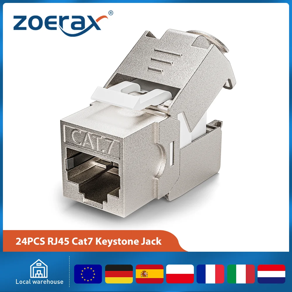 ZoeRax 24PCS Shielded RJ45 Cat7 Cat6a Keystone Jack STP Toolless