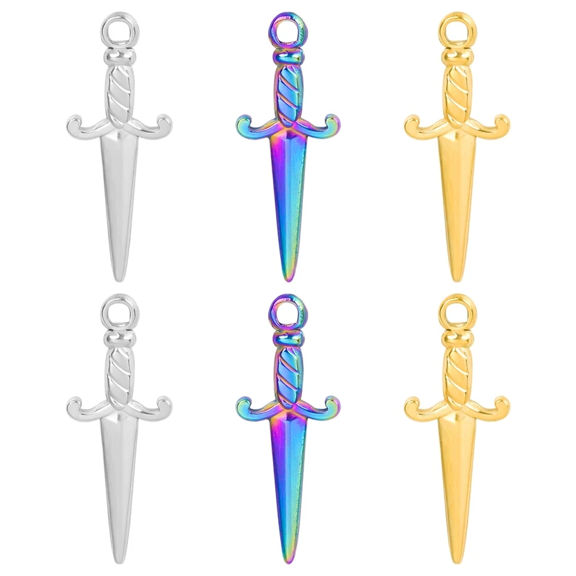 6Pcs No Fade Witchcraft KnifeSword Croix Pendant DIY