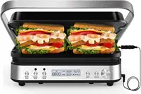 Press Grill Sandwich Maker with Removable Plates, 5 in 1 Smokeless Indoor Grill & Griddle with Meat Thermometer, CATTLEMAN CUISI 1