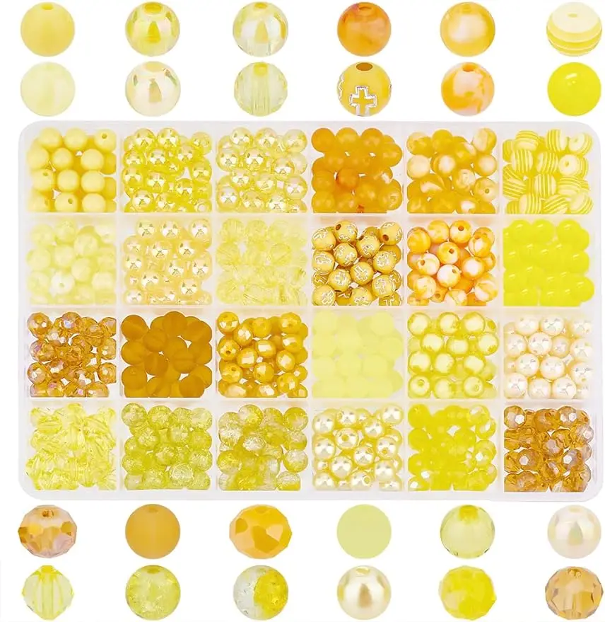

Желтые круглые бусины 600 шт., 24 вида, перекрестные бусины россыпью, 8 мм, цветные стеклянные бусины AB, Осенние бусины-разделители для изготовления ювелирных изделий