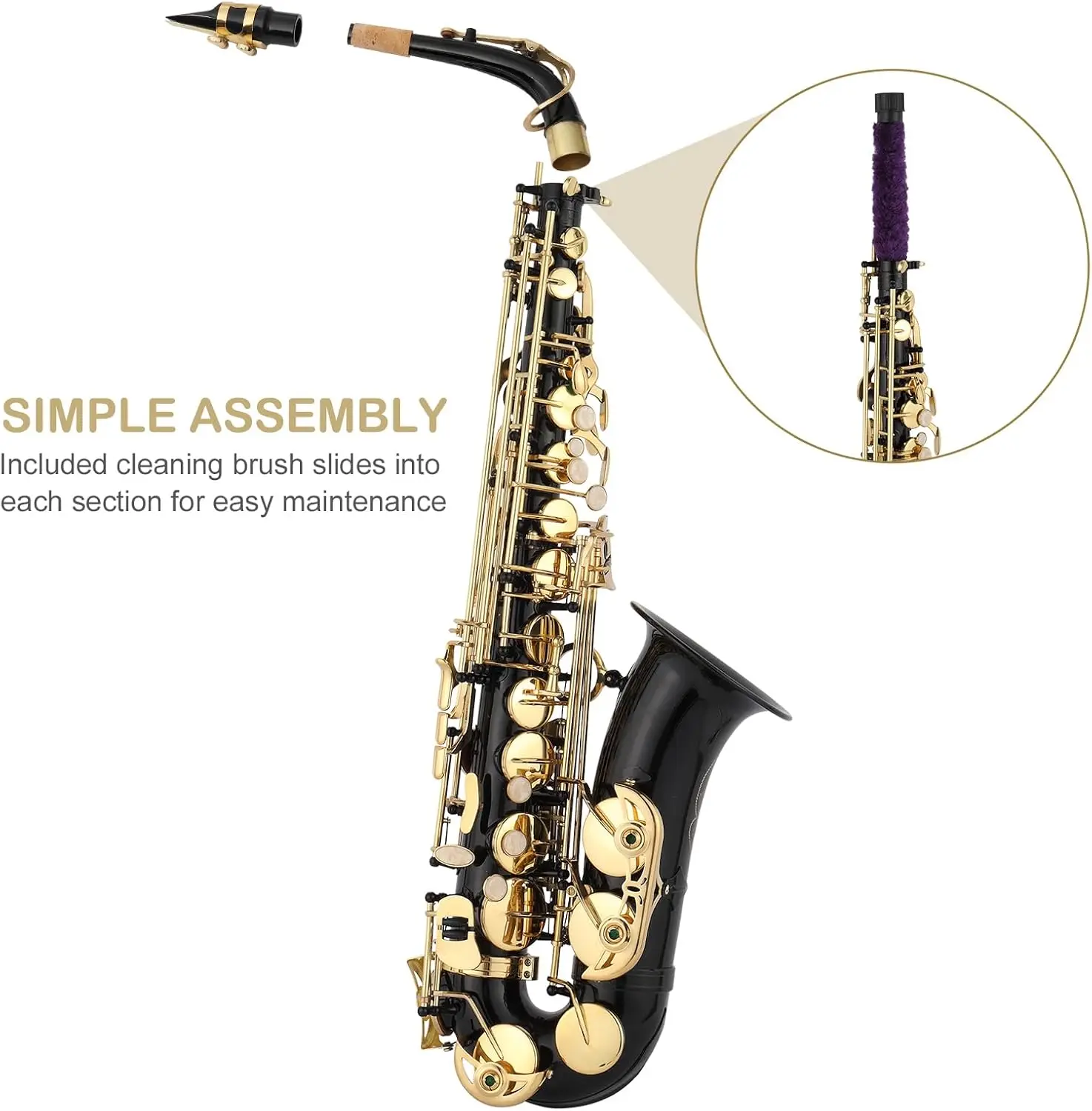 Alto Saxophone Drop E Brass Sax Full Kit for Student Beginners with Carving, Mouthpiece, Carrying Case, Gloves, Cleaning