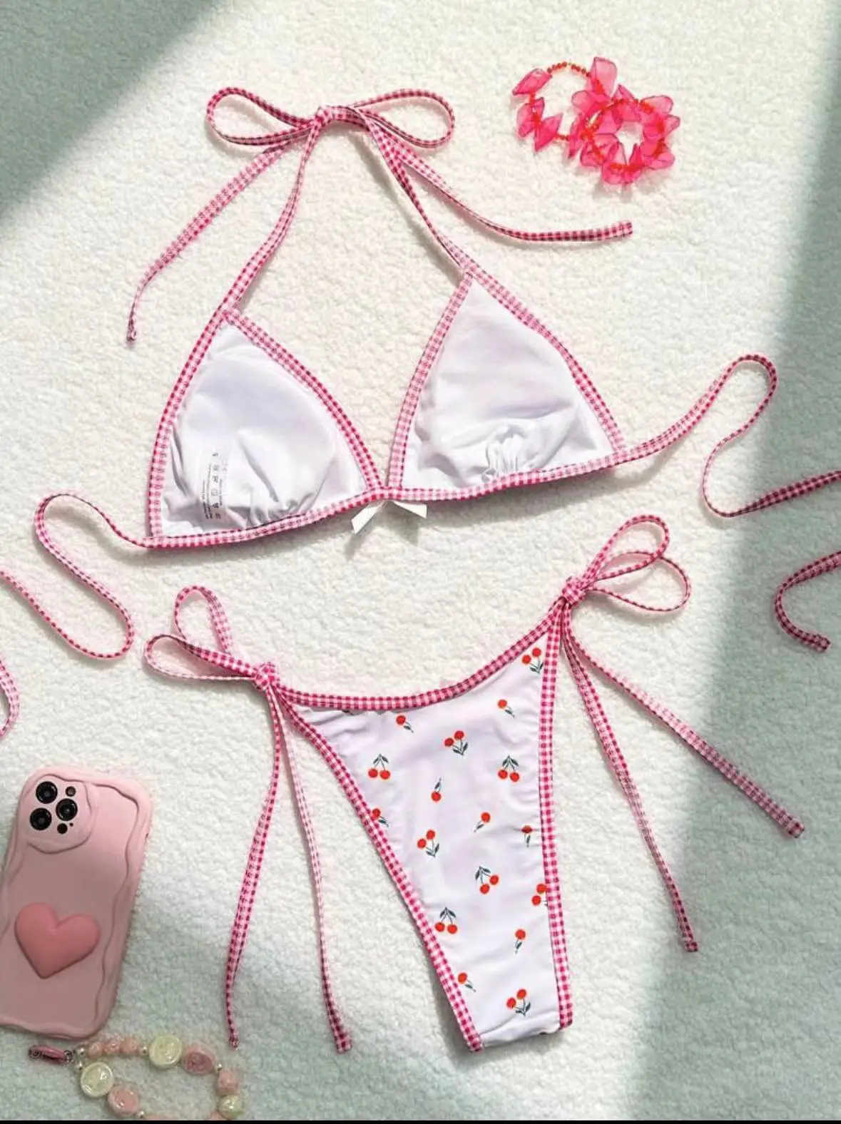 チェリービキニ ビキニ チェリー柄 セクシー かわいい Vネック ビーチ 水着 谷間