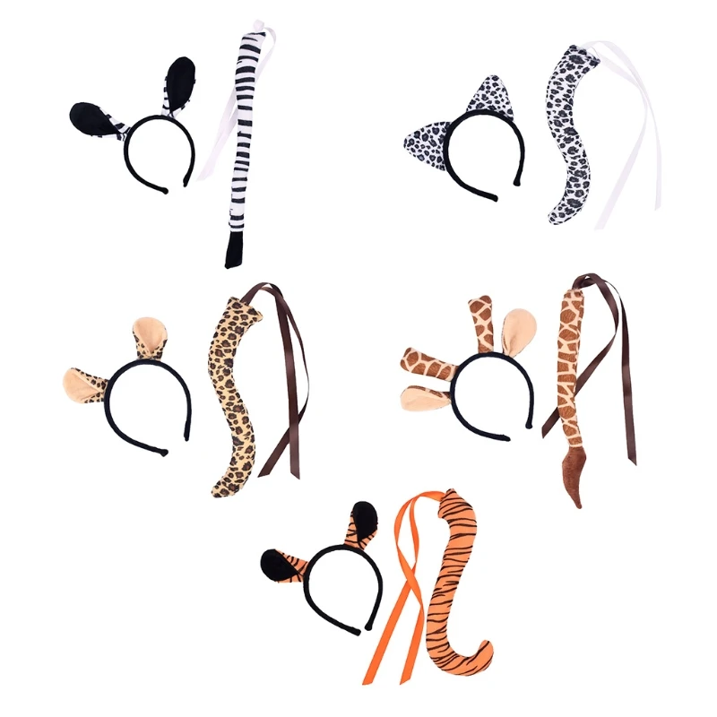 

Animal Headband Tail Set Giraffe Ears Headwear Cosplay Halloween Headwear
