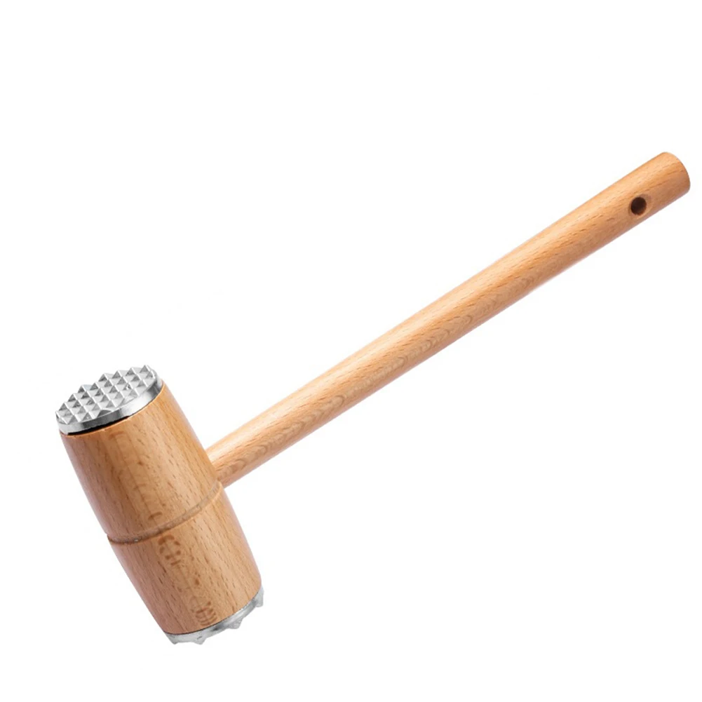 1 Pcs Meat Tenderizer Hammer With Wooden Handle Heavy Sturdy Meat Mallet Dual-side Mallet For Kitchen Pounder Hammer