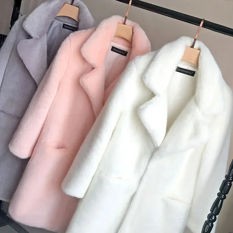 New Imitation Mink Fur Coat Women Fur Integrated Mid Length Women Coat Mink