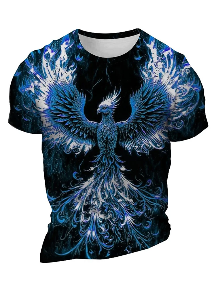 

3D Phoenix Print Men's T-Shirt Summer Street Everyday Casual Fashion Short Sleeve Loose Comfortable Top Creative Animal T-Shirt
