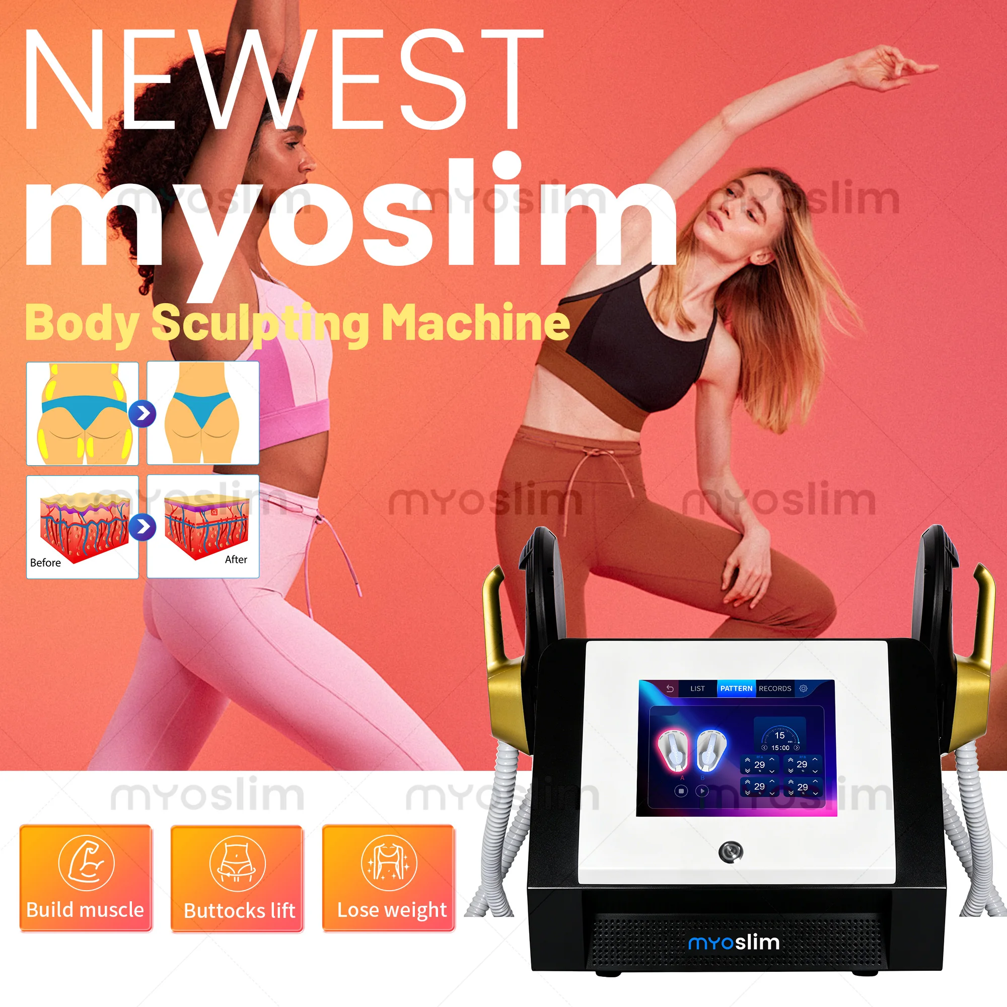 MYOslim RF NEO EMS Slimming Machine - Body Sculpting Fat Burning Weight Loss Device for Electromagnetic Muscle Stimulation