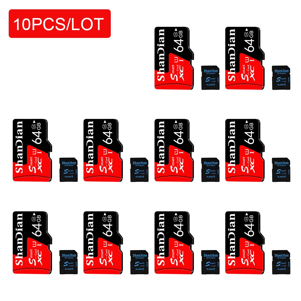 

10 шт./партия, смарт-карты памяти SD/TF, класс 10, 128 ГБ, 64 ГБ