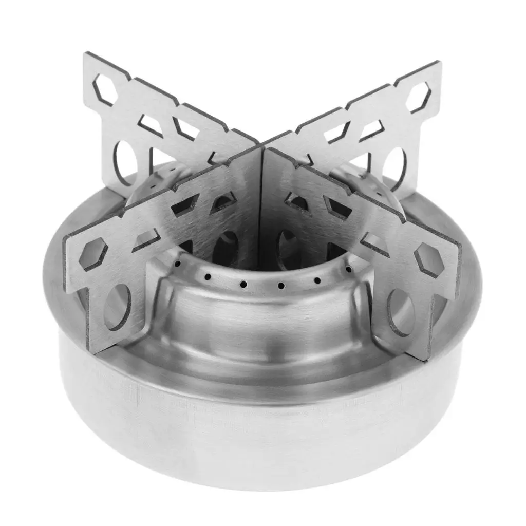 Camping Backpacking Stove with Pot Stand, Lightweight Stainless Steel Spirit Burner Stoves - Silver