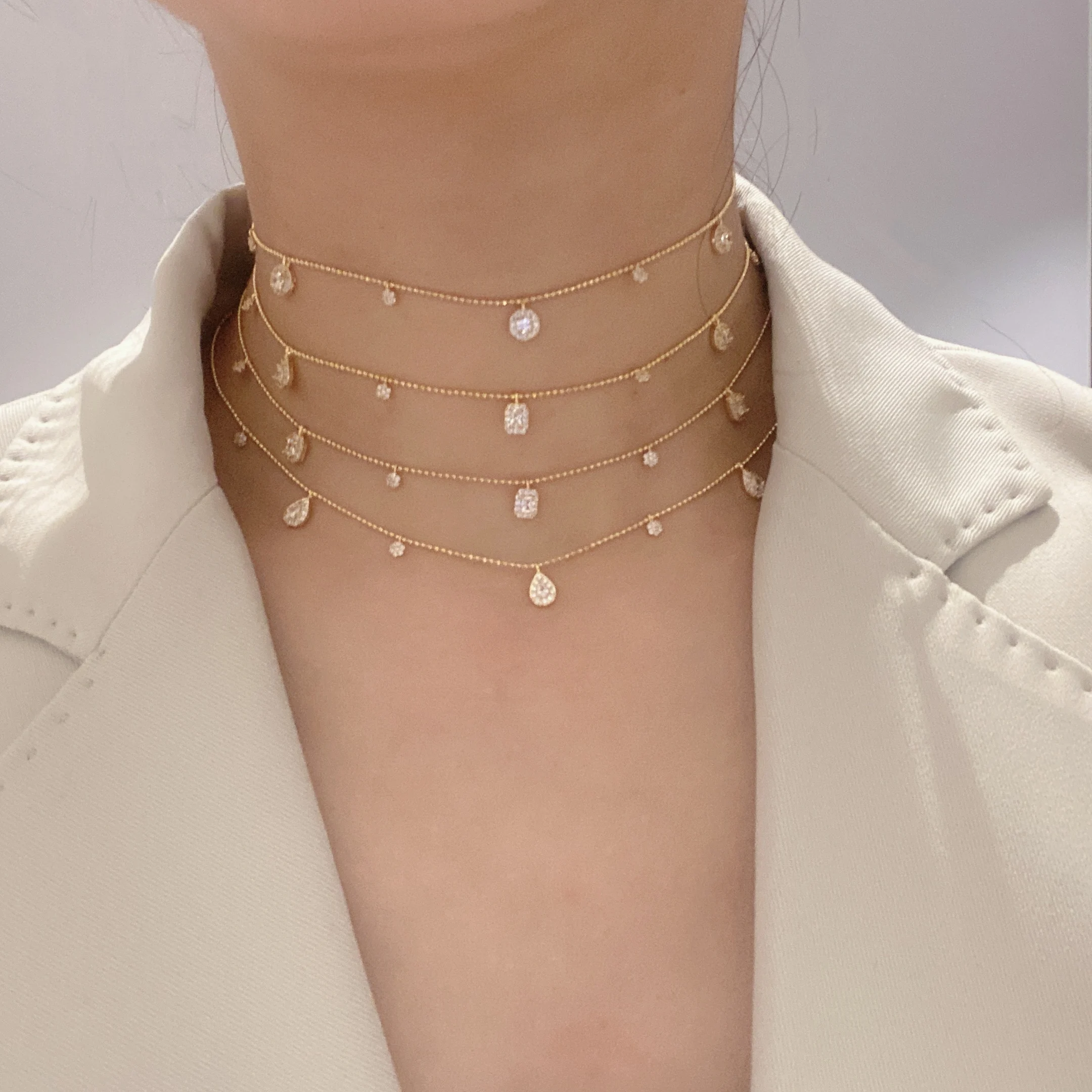 Luxury design square pendant short necklace couple 18k gold plated drop