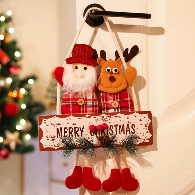 Wooden Santa, Snowmen Reindeer Hanging Decoration for Christmas Door; New Year XmasTree Home Ornament Indoor Layout Scene