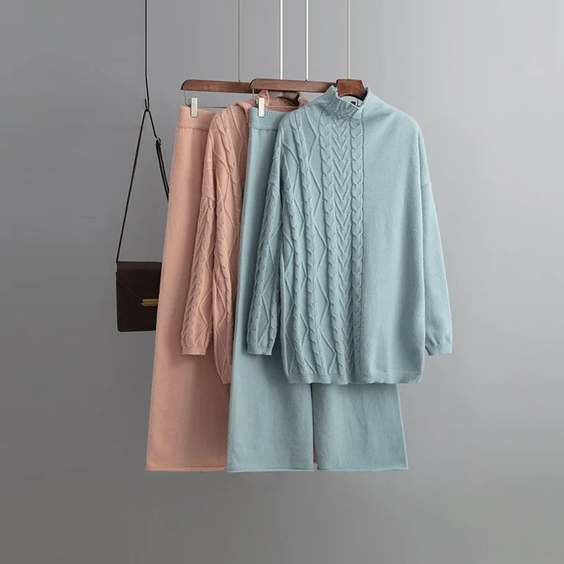 

Осенне-зимний костюм-водолазка ELIJOIN в европейском стиле, новинка 2022 года, Мягкий трикотажный однотонный костюм из двух предметов