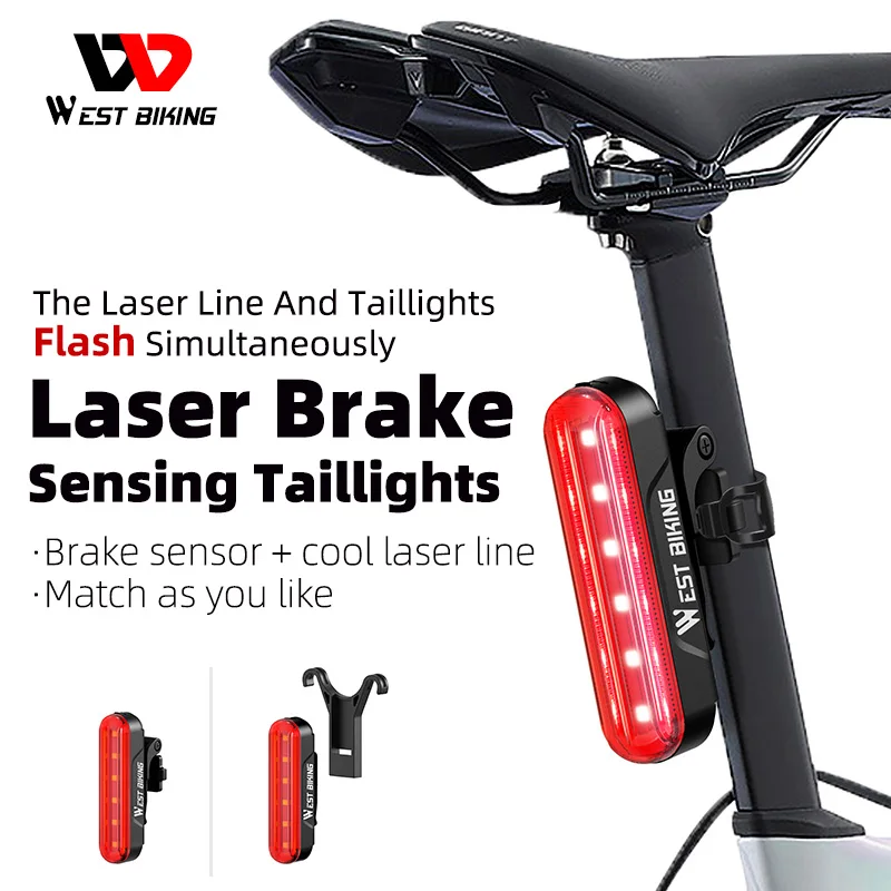 West Biking Bike Light Smart Sensor Fanale Posteriore Del Freno Laser Avvertimento Posteriore Luce Della Bicicletta Luce Da Ciclismo Impermeabile Rica