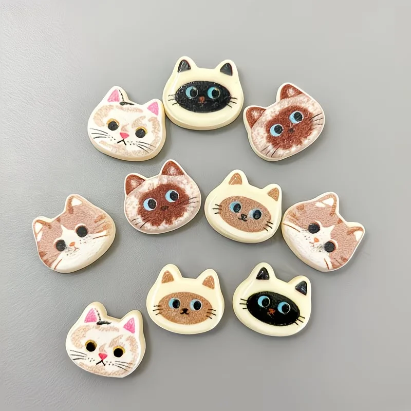 10-piece mixed set of cute cat resin accessories, coffee-colored blue-eyed cat accessories, DIY phone case, hair accessory