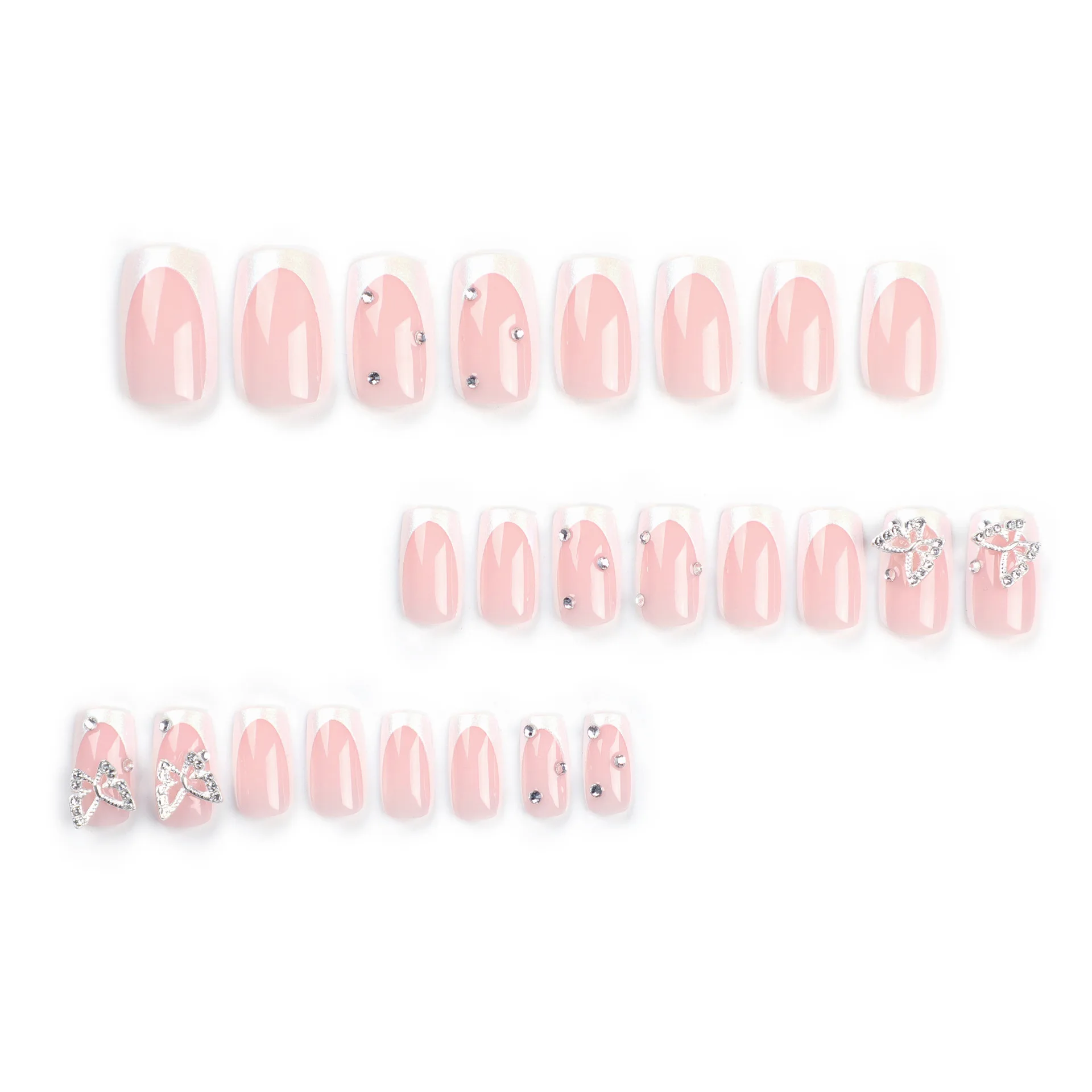24 Pcs Flame French Design Pink Press-On Nails